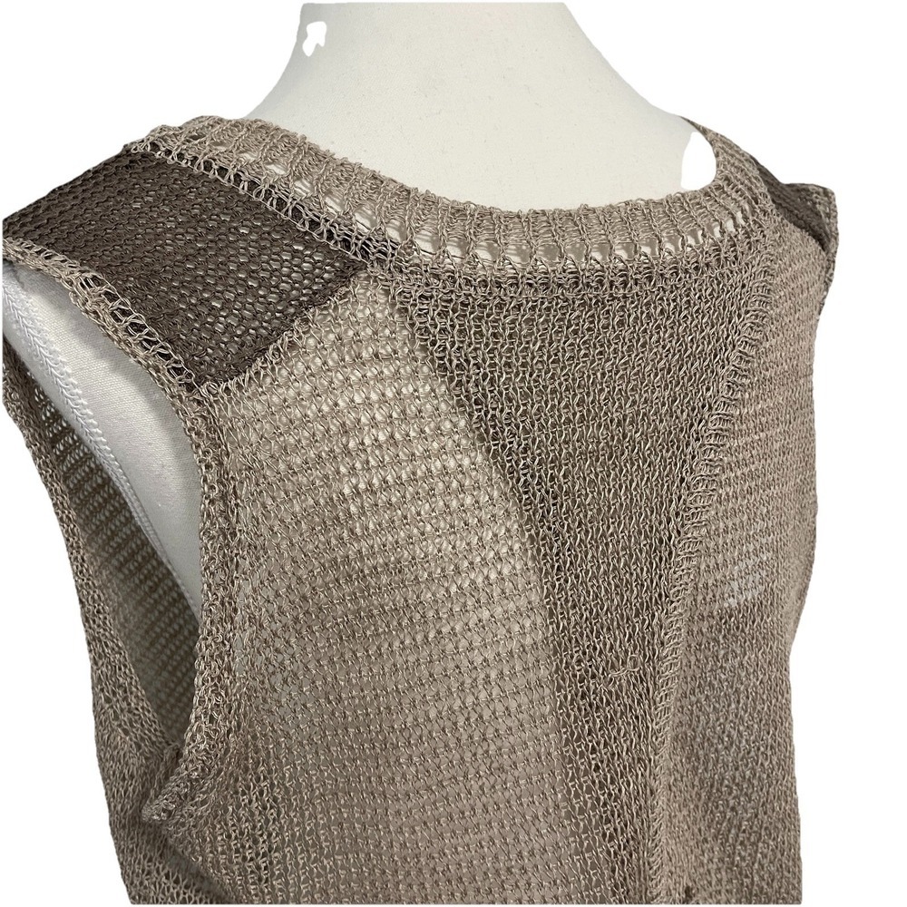 Taupe Brown Open Knit Button Back Sweater Vest Made in Korea Womens F - Picture 5 of 7